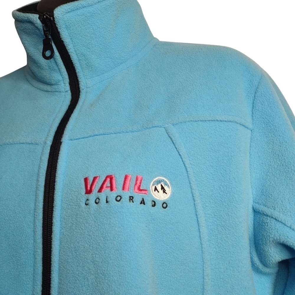 Vail Colorado Full Zip Fleece Jacket Womens Size S Small Teal Color/Pockets - Picture 3 of 5